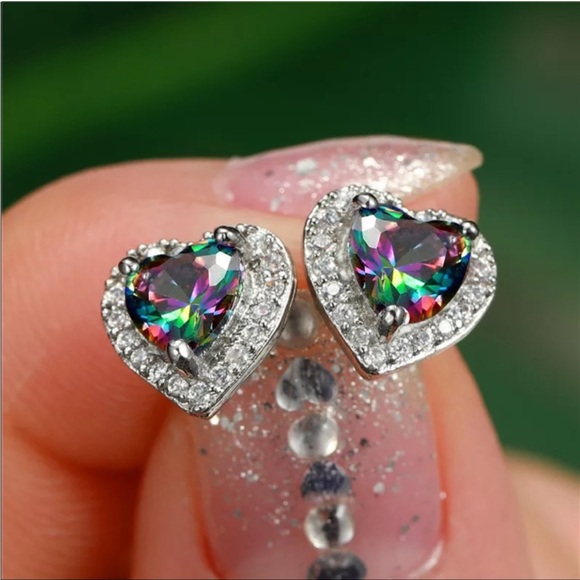 Jewelry - New 925 Silver Rainbow Zircon Stud Earrings